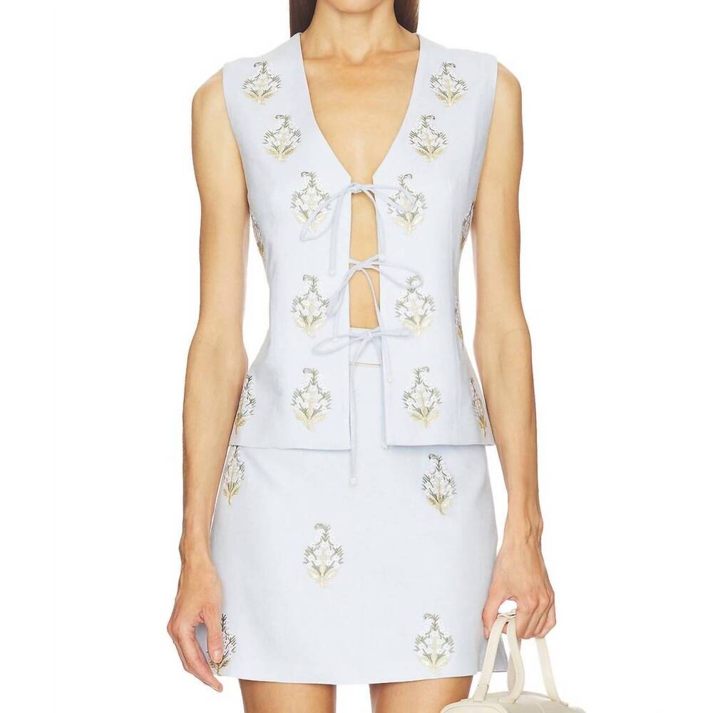 NEW ROSEWATER HOUSE sarv embroidered vest in blue/white